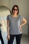 Shoulders Draped Honeycomb Fabric Gray Blouse
