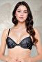 Padded Underwired Demi Cup Bra in Black - Lace
