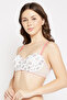 Padded Non-Wired Demi Cup Floral Print T-shirt Bra in White - 3
