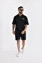 Men's Polo Collar T-Shirt Loose Shorts Black Summer Two-Piece Set - 4