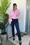 Side Tie Long Loose Sleeve Pink Shirt - 3