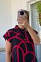 Polo Neck Shoulder Draped U Pattern Red Dress - 3