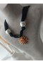 Fular Bandana Necklace Polymer Clay Orange Sun Pendant Pearl Special Design Black Fabric Handmade Necklace