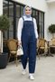 Women's Dark Denim Blue Jumpsuit with Adjustable Straps and Pocket Detail - 2