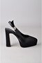 Seç 854 Platform Heel Women's Shoes (Heel:13Cm Platform:3Cm) Black Satin