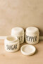 Set of 3 Porcelain Salt Pepper Sugar Spice Jar - Salt, Pepper, Thyme Storage Container - 3