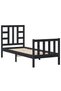 2FT6 Small Single Bed Frame with Headboard, Black, Solid Wood - 2