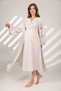 Women's Beige Melange Flounce Sleeve Special Design Maternity Dressing Gown Nightgown Set