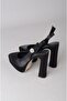 Seç 854 Platform Heel Women's Shoes (Heel:13Cm Platform:3Cm) Black Satin - 7