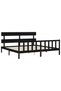 Bed frame with headboard 200x200 cm, black, solid wood - 5