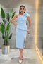Double Fabric Single Sleeve Rose Detailed Pencil Dress - Baby Blue - 2