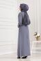 Beli Buckle Detailed Hijab Dress - Gray - 5