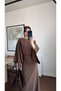 Women's Midi Slit Dress with a Stylish Modern and Chic Design, Featuring a Belt and Tie-Back Detail with Batwing Sleeves. - 3