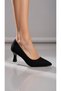 Women's Black Fabric Heeled Pointed-Toe Daily Stylish Stiletto Shoes - 2