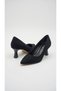 Women's Black Fabric Heeled Pointed-Toe Daily Stylish Stiletto Shoes - 3