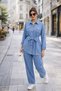 tencel denim set, belted shirt and pants set, top and bottom denim set - 2
