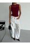 Women's Burgundy Sleeveless Lycra Tulle Detail Sandy Blouse Hzl26W-Fry123721 - 4