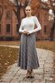 Gray-Brown Aura High Waist A-Line Plaid Midi Skirt - 2