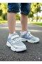Unisex Children's Non-Slip Sole Velcro and Lace-Up Casual Sneaker Silver Blue White