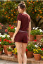 Burgundy Black Heart Patterned Elastic Ribbed Camisole Knitted Shorts Set26120101 - 3