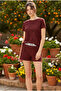 Burgundy Black Heart Patterned Elastic Ribbed Camisole Knitted Shorts Set26120101 - 2