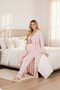 New Season Pink Ribbed Shirt Collar Long Sleeve Buttoned Maternity Long Dressing Gown Pajama Set - 4