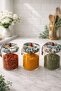Set of 3 Borosilicate Glass Jars with Ethnic Patterned Fabric Covers 500 ml