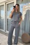 Honeycomb Fabric Gray Suit with Draped Shoulders