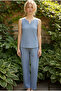 Indigo Pointel Openwork/Perforated Sleeveless Knitted Pajama Set26120566 - 2