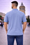 Men's Large Size Short Sleeve Blue Polo Printed T-Shirt - 5
