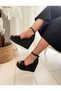 Women's Wedge Heeled Shoes Comfortable High Heels (11cm) Black Patent Leather Wrinkled - 2