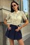 Yellow Polo Collar Half Placket Buttoned Lace T-Shirt Alc-X15328 - 3