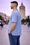 Men's Large Size Short Sleeve Blue Polo Printed T-Shirt - 2
