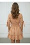 Women's Salmon Sleeves Tie Detail Elastic Waist Mini Dress Rop15 - 6