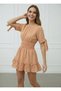 Women's Salmon Sleeves Tie Detail Elastic Waist Mini Dress Rop15 - 5