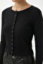 Women's Karmen Button Detailed Long Sleeve Black Basic Top / Blouse - 3
