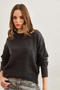 Women's Anthracite Six Oval Crew Neck Basic Knitwear Sweater Kzk-19000914