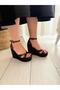 Women's Cross-Strapped Brown Wrinkled Patent Leather Wedge Heels (11cm) Shoes Comfortable High Heels 700 - 3