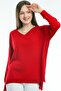 V-neck Long T Sleeve Back Long Front Short Slit Loose Cut Seasonal Basic Loose Knitwear Sweater