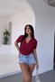 Polo Neck Half Placket Zipper Short Sleeve Knitwear Blouse Av3628 - 4