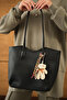 Women's Teddy Bear and Tassel Charm Zippered Shoulder Bag