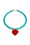 Amazonite Natural Stone Red Heart Figured Gold Detailed Women's Necklace - 3