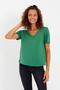 Women's Tencel Fabric V-Neck Pieced T-Shirt Green - 2