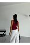 Women's Burgundy Sleeveless Lycra Tulle Detail Sandy Blouse Hzl26W-Fry123721 - 6