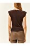 Women's Brown Degaje Collar Padded Bluz - 4