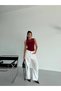Women's Burgundy Sleeveless Lycra Tulle Detail Sandy Blouse Hzl26W-Fry123721 - 5
