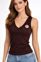 Women's Brown V-Neck 100% Cotton Basic Undershirt - Slim Fit Casual Tank Top - 3