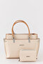 Pera Large Volume Women's Cream Handbag and Wallet Combination with Adjustable Strap Pbu54041002