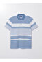 Polo Collar Striped Mercerized Look Men's T-Shirt (S5) - 5