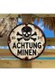 Round 20X20CM 2D Flat - Vintage "ACHTUNG MINEN" Skeleton & Crossbones Metal Sign - 19.99cm Aluminum - 4